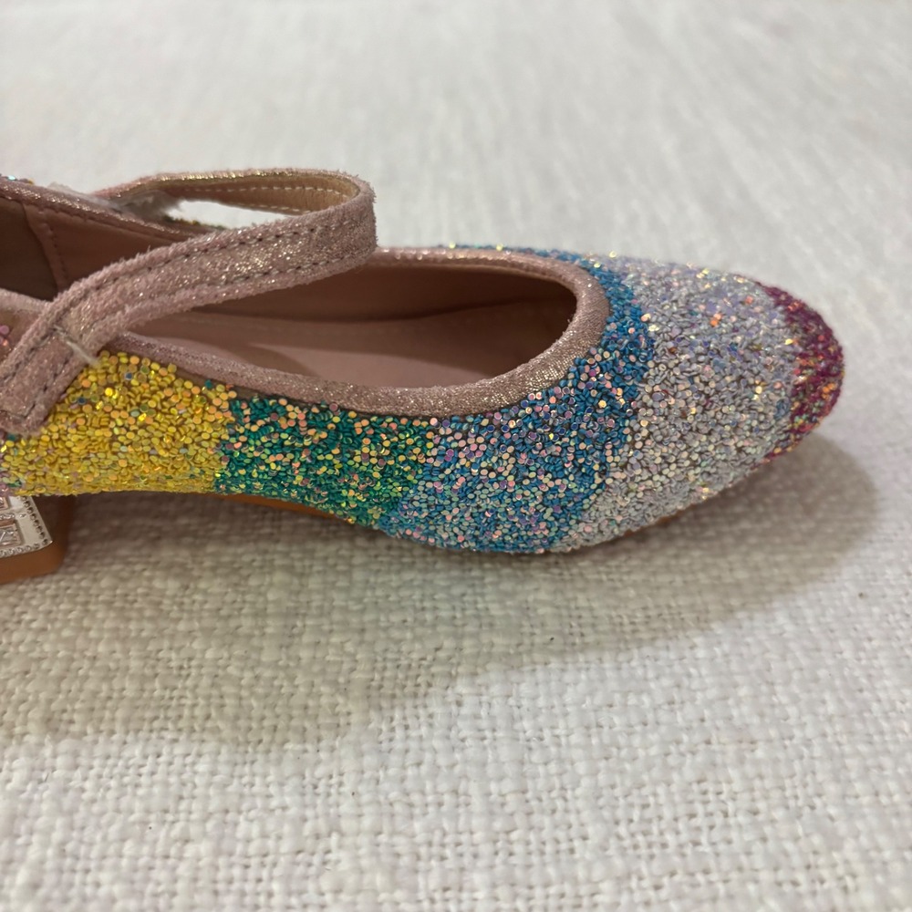 XIAORUNV Girls Rainbow Glitter Mary Jane Dress Shoes Rhinestone Heel Bow Size 30 - Picture 2 of 9